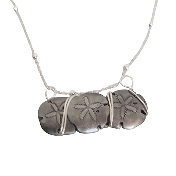 Silver Plated Pewter Sand dollar Spoon Ball Chain Necklace - Picture 1 of 4